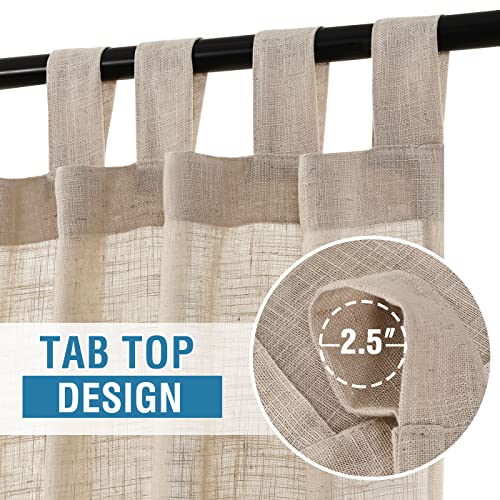 Linen Curtains Natural Linen Blended Curtains for Living Room Burlap Linen Textured Curtains Tab Top Curtains Elegant Energy Efficient Light Filtering Curtains (Set of 2, 52" x 96", Angora)