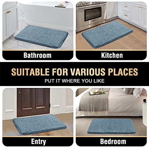 Bathroom Rug Tufted Bath Rug Bath Mat Non Slip Area Rug 20" x 32" Extra Soft Thick Absorbent Shaggy Kitchen Rug Indoor Mat Washable Microfiber Bath Mat for Bathroom Living Room Fast Dry - Stone Blue