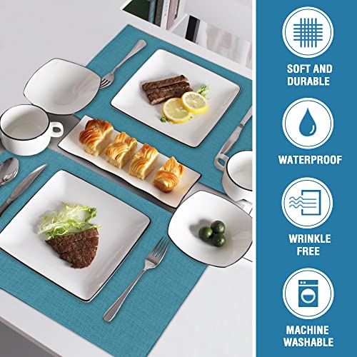 H.VERSAILTEX Linen Placemats Set of 8 Premium Solid Table Placemats for Dining Table Spill-Proof Waterproof Table Mats Heat-Resistant Kitchen Table Mats Washable, 12x18 inches, Teal