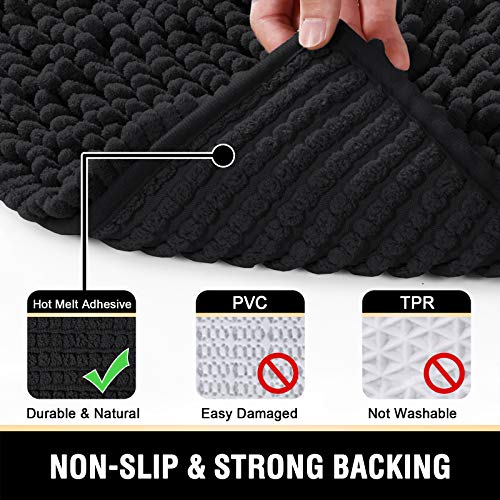 Bathroom Rugs Bath Mats for Bathroom Non Slip Luxury Chenille Bathroom Rugs Extra Soft Absorbent Shaggy Bathroom Mat Rugs Washable Fast Dry Bathroom Rugs Sets 2 Piece (Black, 20" x 32"/17" x 24")