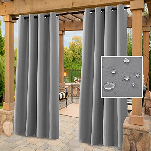 H.VERSAILTEX Indoor Outdoor Curtains for Patio Waterproof Stainless Steel Silver Grommet Thermal Insulated Blackout Outdoor Drapes for Deck/Gazebo, Dove, 52x108 Inch, 1 Panel