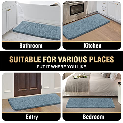 Bathroom Rug Tufted Bath Rug Bath Mat Non Slip Runner Rug 47" x 17" Extra Soft Thick Absorbent Shaggy Kitchen Rug Indoor Mat Washable Microfiber Bath Mat for Bathroom Living Room Fast Dry - Stone Blue