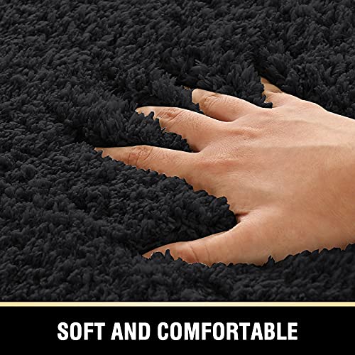 Bathroom Rug Tufted Bath Rug Bath Mat Non Slip Area Rug 20" x 32" Extra Soft Thick Absorbent Shaggy Kitchen Rug Indoor Mat Washable Microfiber Bath Mat for Bathroom Living Room Fast Dry - Black