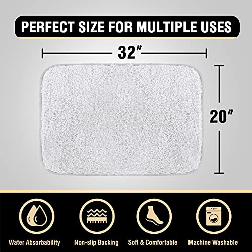 Bathroom Rug Tufted Bath Rug Bath Mat Non Slip Area Rug 20" x 32" Extra Soft Thick Absorbent Shaggy Kitchen Rug Indoor Mat Washable Microfiber Bath Mat for Bathroom Living Room Fast Dry - White