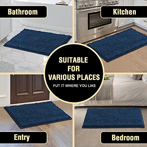 H.VERSAILTEX Bath Mat Bath Rug for Bathroom Luxury Chenille Bathroom Rug Mat Extra Soft and Absorbent Microfiber Shaggy Rugs Non Slip Rug Quick Dry Bath Mat Washable, 17 x 24 Inches, Navy