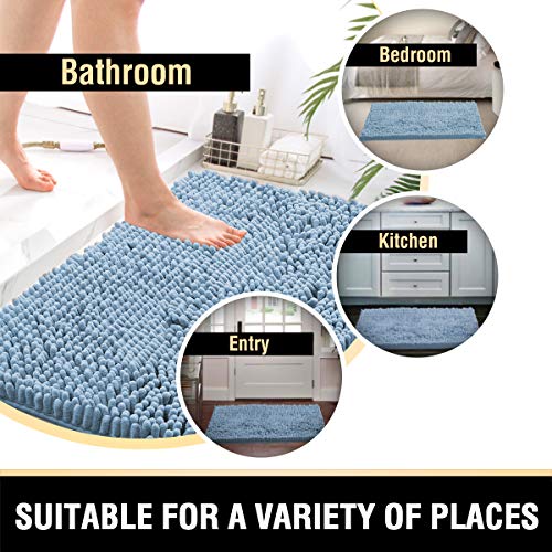 Bathroom Rugs Bath Mats for Bathroom Non Slip Luxury Chenille Bathroom Rugs Extra Soft Absorbent Shaggy Bathroom Mat Rugs Washable Fast Dry Bathroom Rugs Sets 2 Piece (Cool Blue, 20" x 32"/17" x 24")