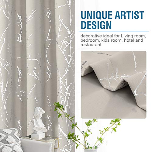 H.VERSAILTEX Blackout Curtains for Bedroom Foil Print Twig Tree Branch Thermal Insulated Grommet Curtain Drapes Light Blocking Thick Soft Window Curtains for Living 52 x 45 Inch Stone 2 Panels