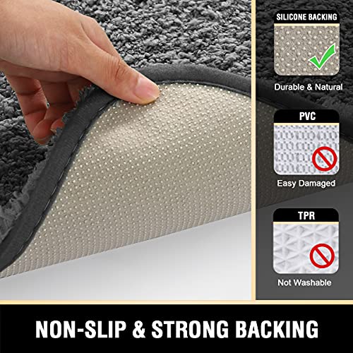 Bathroom Rug Tufted Bath Rug Bath Mat Non Slip Area Rug 17" x 24" Extra Soft Thick Absorbent Shaggy Kitchen Rug Indoor Mat Washable Microfiber Bath Mat for Bathroom Living Room Fast Dry - Grey