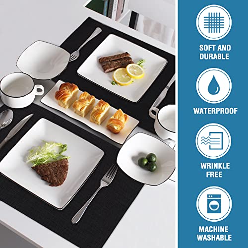 H.VERSAILTEX Linen Placemats Set of 8 Premium Solid Table Placemats for Dining Table Spill-Proof Waterproof Table Mats Heat-Resistant Kitchen Table Mats Washable, 12x18 inches, Black