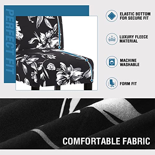 H.VERSAILTEX Stretch Bar Stool Cover Set of 2 Pub Counter Stool Chair Slipcover for Dining Room Cafe Height Side Chairs Feature Modern Floral Printed Design, Black