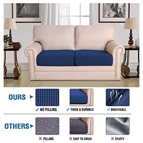 H.VERSAILTEX Super Stretch Individual Seat Cushion Covers Sofa Covers Couch Cushion Covers Slipcovers Featuring Thick Jacquard Textured Twill Fabric (2 Piece Large Sofa Cushion Covers, Navy)