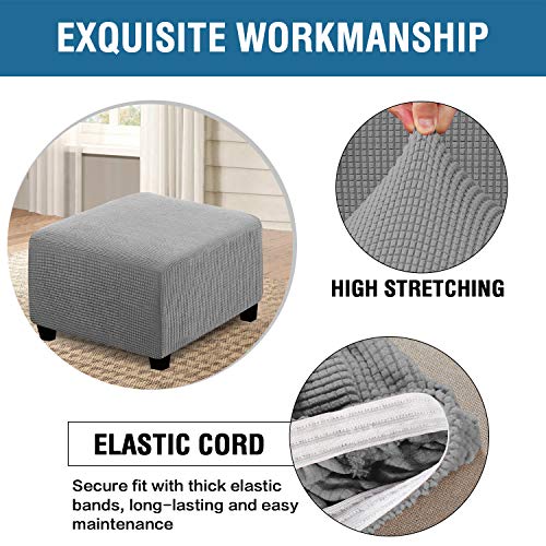 H.VERSAILTEX Square Ottoman Covers Ottoman Slipcovers Folding Storage Stool Furniture Protector Form Fit with Elastic Bottom, Stretch High Spandex Small Checks Jacquard Fabric(Medium,Dove)