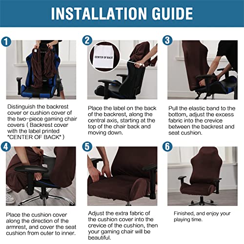 2 Piece Velvet Gaming Chair Covers Stretchable Game Chair Cover Protector Computer Chair Cover Computer Reclining Racing Ruffled Gamer Chair Protector Rotating Armchair Covers Without Chair (Brown)