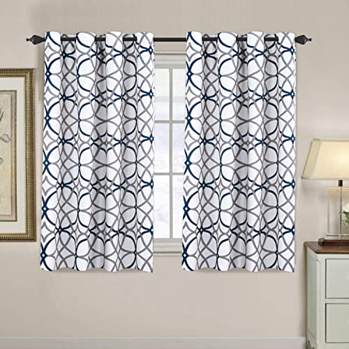 H.VERSAILTEX Blackout Curtains Printed Design 54 Inch Length 2 Panels Set Thermal Insulated Curtains for Bedroom Living Room Geometric Modern Grommet Window Drapes - Dark Denim and Grey