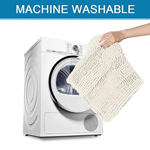 Bath Mats for Bathroom Non Slip Extra Thick Chenille Striped Bath Rug 24" x 36" Absorbent Non Skid Fluffy Soft Shaggy Rugs Washable Dry Fast Plush Mats for Indoor, Bath Room, Tub - Cream