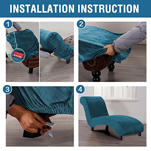 Chaise Lounge Cover Velvet Chaise Lounge Couch Cover High Stretch Chaise Lounge Slipcover Luxury Lounge Chair Cover for Living Room Soft Furniture Protector for Dog, Machine Washable, Dark Teal