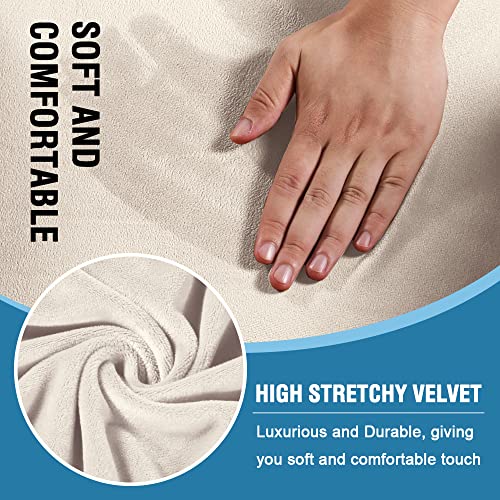 Sofa Cover 4 Piece T Cushion Sofa Slipcovers Thick Velvet Couch Cover Furniture Protector Stretch T Cushion Sofa Covers for 3 Cushion Couch with 3 Individual T Cushion Covers Washable, Ivory