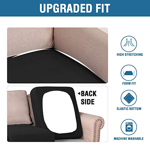 H.VERSAILTEX Super Stretch Individual Seat Cushion Covers Sofa Covers Couch Cushion Covers Slipcovers Featuring Thick Jacquard Textured Twill Fabric (2 Piece Large Sofa Cushion Covers, Black)