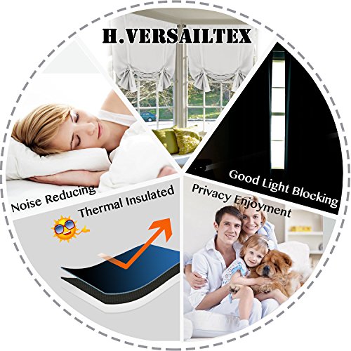 Bedroom Curtain 2 Panels Thermal Insulated Room Darkening Tie Up Shades for Kitchen, Privacy Assured (Rod Pocket Panels, 42W x 63L, Greyish White)