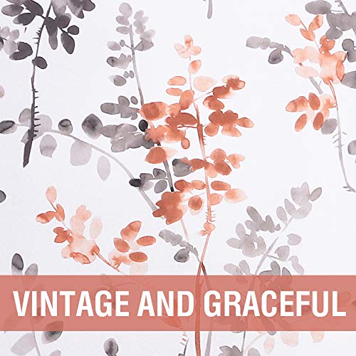 H.VERSAILTEX Blackout Kitchen Curtains Room Darkening Curtains Rod Pocket, Half Window Tier Curtains for Café, Laundry, Bedroom Grey and Coral Classical Floral Printing (Each 32"x 45", 2 Panels)