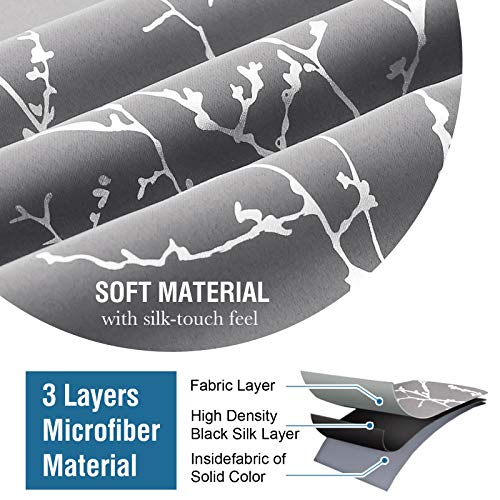 H.VERSAILTEX Blackout Curtains for Bedroom Foil Print Twig Tree Branch Thermal Insulated Grommet Curtain Drapes Light Blocking Thick Soft Window Curtains for Living 52 x 54 Inch Grey 2 Panels