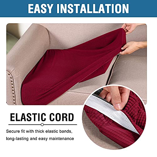 H.VERSAILTEX Super Stretch Individual Seat Cushion Covers Sofa Covers Couch Cushion Covers Slipcovers Featuring Thick Jacquard Textured Twill Fabric (2 Piece Large Sofa Cushion Covers, Burgundy Red)