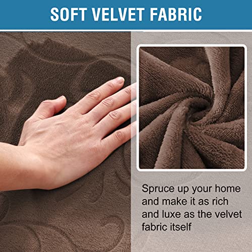Sofa Slipcover 100% Waterproof Sofa Cover Couch Cover Premium Velvet Classic Flower Pattern Furniture Protector Non Slip with Elastic Straps for Pets Dogs Width Up to 72 Inch (Large Sofa, Chocolate)
