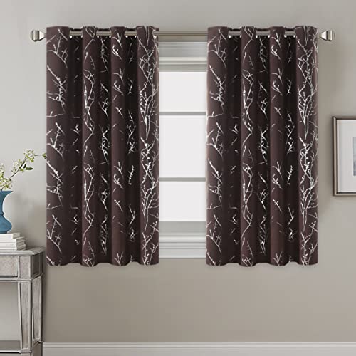 H.VERSAILTEX Blackout Curtains for Bedroom Foil Print Twig Tree Branch Thermal Insulated Grommet Curtain Drapes Light Blocking Thick Soft Window Curtains for Living 52 x 45 Inch Brown 2 Panels