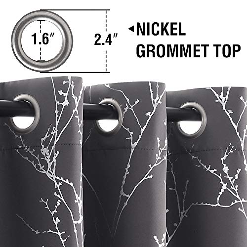H.VERSAILTEX Blackout Curtains for Bedroom Foil Print Twig Tree Branch Thermal Insulated Grommet Curtain Drapes Light Blocking Thick Soft Window Curtains for Living 52 x 54 Inch Charcoal Gray 2 Panels