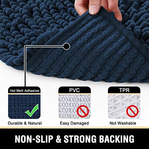 Bathroom Rugs Bath Mats for Bathroom Non Slip Luxury Chenille Bathroom Rugs Extra Soft Absorbent Shaggy Bathroom Mat Rugs Washable Fast Dry Bathroom Rugs Sets 2 Piece (Navy, 24" x 36"/20" x 32")