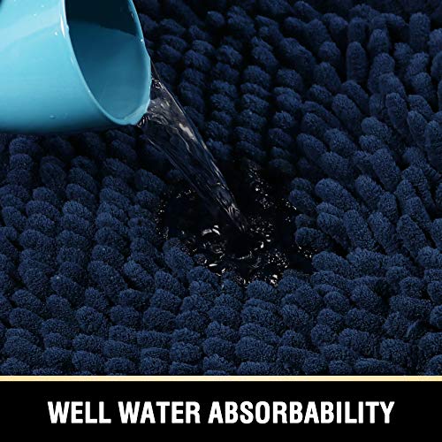 Bathroom Rugs Bath Mats for Bathroom Non Slip Luxury Chenille Bathroom Rugs Extra Soft Absorbent Shaggy Bathroom Mat Rugs Washable Fast Dry Bathroom Rugs Sets 2 Piece (Navy, 24" x 36"/20" x 32")