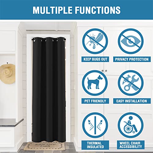 Doorway Curtain Blackout Closet Door Curtain Room Divider Window Treatment Curtain for Bedroom Thermal Insulated Privacy Drape Soundproof Grommet Door Curtain, 42 x 80 inches, 1 Panel, Black