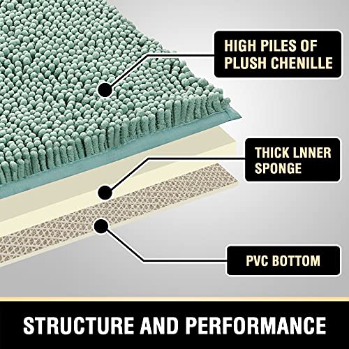 H.VERSAILTEX Bath Mat Bath Rug for Bathroom Luxury Chenille Bathroom Rug Mat Extra Soft and Absorbent Microfiber Shaggy Rugs Non Slip Rug Quick Dry Bath Mat Washable, 24 x 36 Inches, Aqua Foam