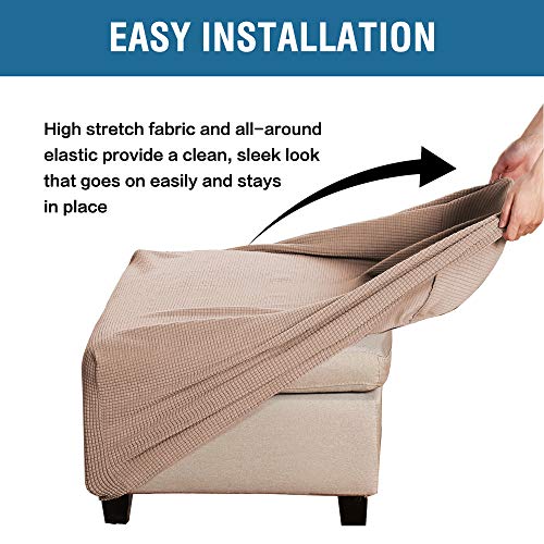 H.VERSAILTEX Square Ottoman Covers Ottoman Slipcovers Folding Storage Stool Furniture Protector Form Fit with Elastic Bottom, Stretch High Spandex Small Checks Jacquard Fabric(Medium,Sand)
