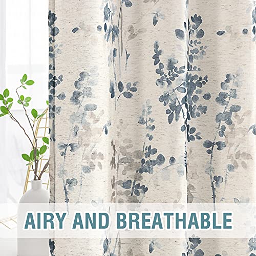PrimeBeau Linen Sheer Curtains Classical Floral Pattern, Set of 2 Panels