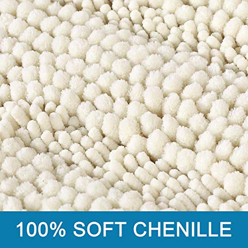 Bath Mats for Bathroom Non Slip Extra Thick Chenille Striped Bath Rug 24" x 36" Absorbent Non Skid Fluffy Soft Shaggy Rugs Washable Dry Fast Plush Mats for Indoor, Bath Room, Tub - Cream