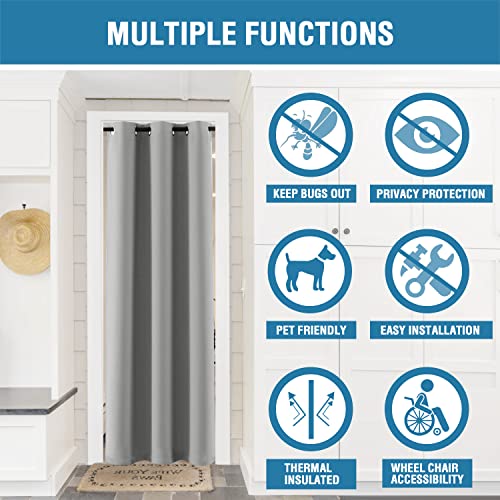 Doorway Curtain Blackout Closet Door Curtain Room Divider Window Treatment Curtain for Bedroom Thermal Insulated Privacy Drape Soundproof Grommet Door Curtain, 42 x 80 inches, 1 Panel, Dove Grey