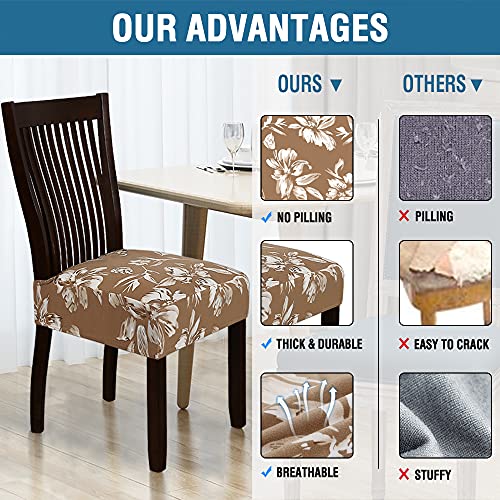 Chair Cover for Dining Room High Stretch Chair Seat Cover Removable Chair Seat Cushion Slipcovers Washable Kitchen Chair Cover Feature Soft Thick Bouncy Modern Style ( Camel, Set of 6 )