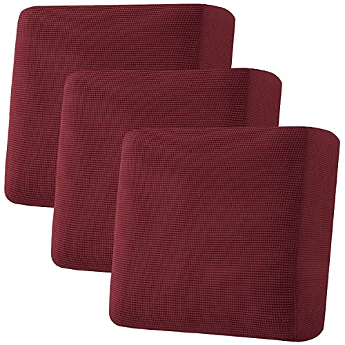 H.VERSAILTEX Super Stretch Individual Seat Cushion Covers Sofa Covers Couch Cushion Covers Slipcovers Featuring Thick Jacquard Textured Twill Fabric (3 Piece XL Sofa Cushion Covers, Burgundy Red)