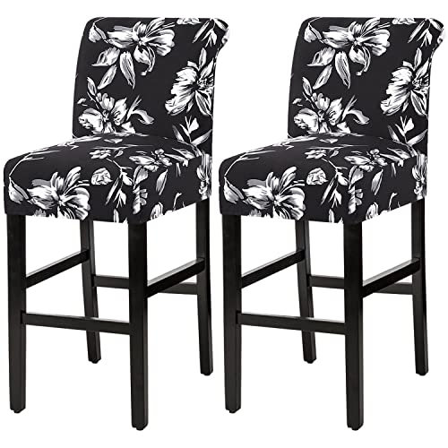 H.VERSAILTEX Stretch Bar Stool Cover Set of 2 Pub Counter Stool Chair Slipcover for Dining Room Cafe Height Side Chairs Feature Modern Floral Printed Design, Black