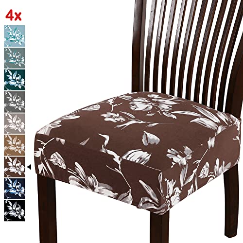Chair Cover for Dining Room High Stretch Chair Seat Cover Removable Chair Seat Cushion Slipcovers Washable Kitchen Chair Cover Feature Soft Thick Bouncy Modern Style ( Chocolate, Set of 4 )