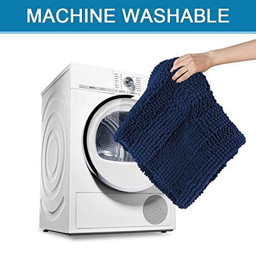 Bath Mats for Bathroom Non Slip Extra Thick Chenille Striped Bath Rug 24" x 36" Absorbent Non Skid Fluffy Soft Shaggy Rugs Washable Dry Fast Plush Mats for Indoor, Bath Room, Tub - Navy