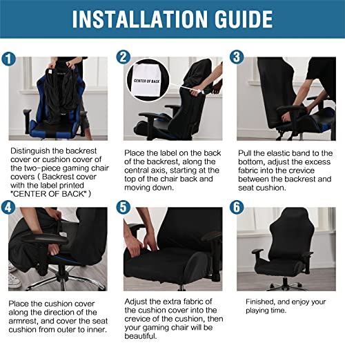 2 Piece Velvet Gaming Chair Covers Stretchable Game Chair Cover Protector Computer Chair Cover Computer Reclining Racing Ruffled Gamer Chair Protector Rotating Armchair Covers Without Chair (Black)