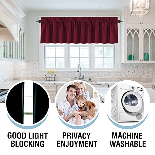 H.VERSAILTEX 100% Blackout Curtain Valances for Kitchen Windows/Bathroom/Living Room/Bedroom Thermal Insulated Rod Pocket Valances for Windows, 2 Pack, 52" x 18", Burgundy
