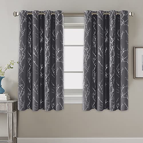 H.VERSAILTEX Blackout Curtains for Bedroom Foil Print Twig Tree Branch Thermal Insulated Grommet Curtain Drapes Light Blocking Thick Soft Window Curtains for Living 52 x 54 Inch Charcoal Gray 2 Panels