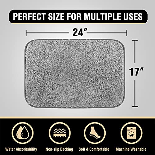Bathroom Rug Tufted Bath Rug Bath Mat Non Slip Area Rug 17" x 24" Extra Soft Thick Absorbent Shaggy Kitchen Rug Indoor Mat Washable Microfiber Bath Mat for Bathroom Living Room Fast Dry - Dove Gray