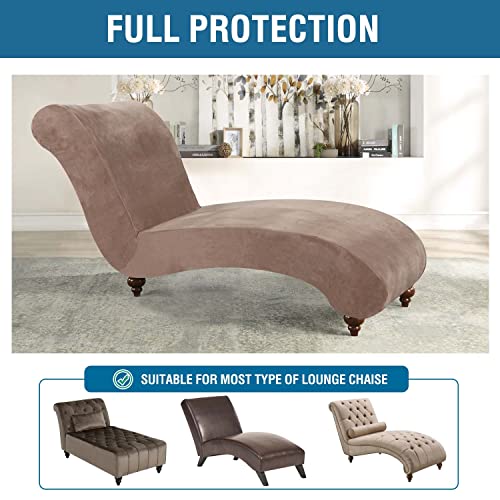 Chaise Lounge Cover Velvet Chaise Lounge Couch Cover High Stretch Chaise Lounge Slipcover Luxury Lounge Chair Cover for Living Room Soft Furniture Protector for Dog, Machine Washable, Taupe