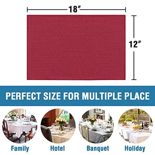 H.VERSAILTEX Linen Placemats Set of 8 Premium Solid Table Placemats for Dining Table Spill-Proof Waterproof Table Mats Heat-Resistant Kitchen Table Mats Washable, 12x18 inches, Cardinal Red