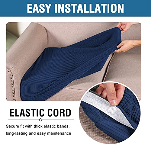 H.VERSAILTEX Super Stretch Individual Seat Cushion Covers Sofa Covers Couch Cushion Covers Slipcovers Featuring Thick Jacquard Textured Twill Fabric (3 Piece XL Sofa Cushion Covers, Navy)