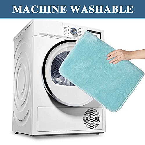 Bath Mat Memory Foam Set Bathroom Rug Set Flannel Velvety Bath Mat Luxury Extra Soft and Absorbent Non Slip Rugs for Bathroom/Bedroom Washable(Curved Set 24"x 36" Plus 20"x 24"U, Eggshell Blue)